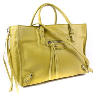 Balenciaga Paper handbag shoulder bag calfskin leather yellow green